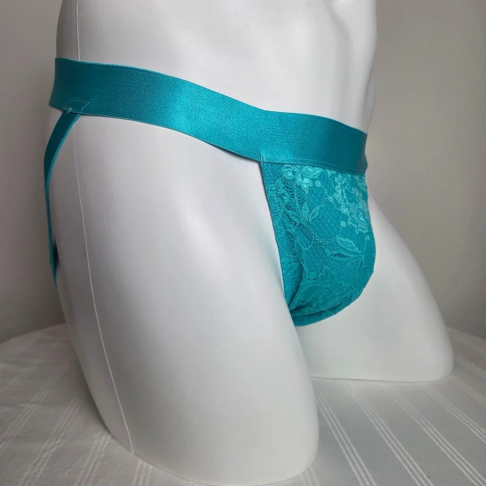 Cosabella Men Never Say‎ Never Lace Jockstrap Turquoise Blue Underwear NWT